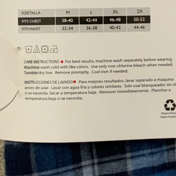 Hanes Mens PJ Set - LS Crew Top and Flannel Pants, Mens 2X, Blue Plaid - Picture 4 of 5